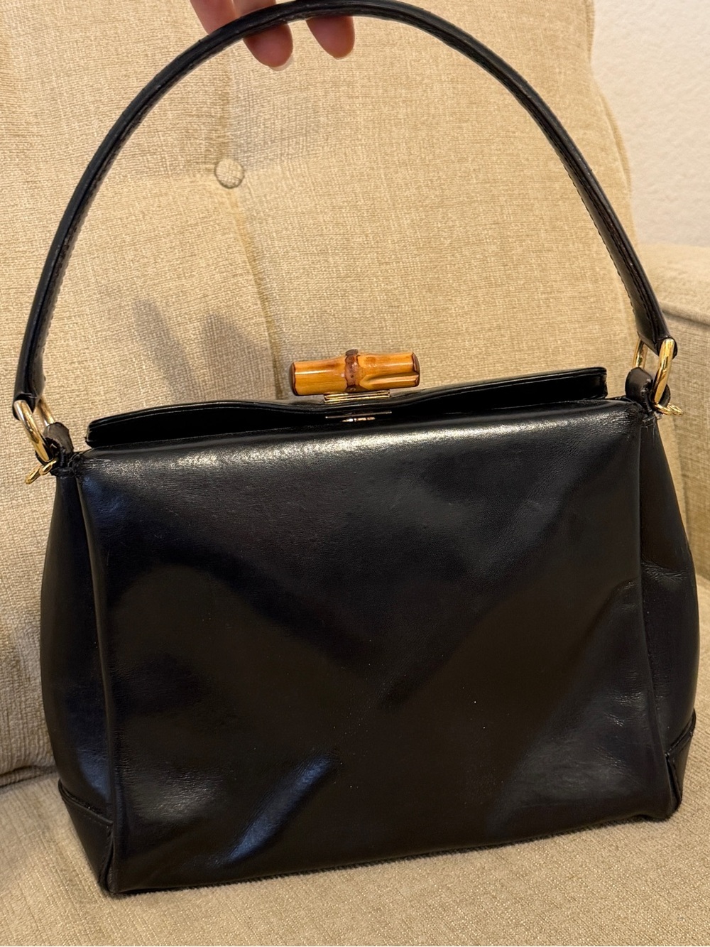 Gucci Black Leather Shoulder Bag with Bamboo Clasp